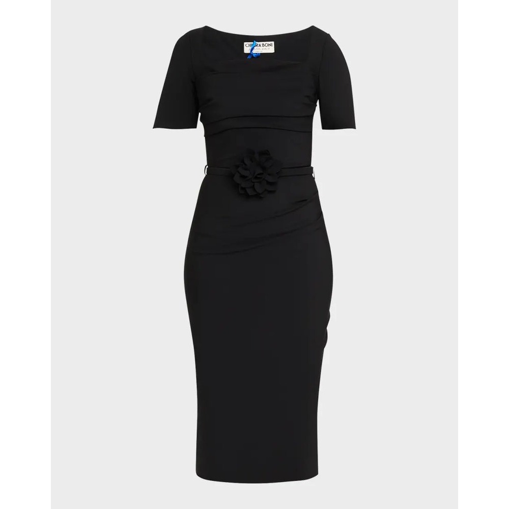 Chiara Boni La Petite Robe Bahir Black Floral Belt Sheath Dress 10 IT 48 NEW